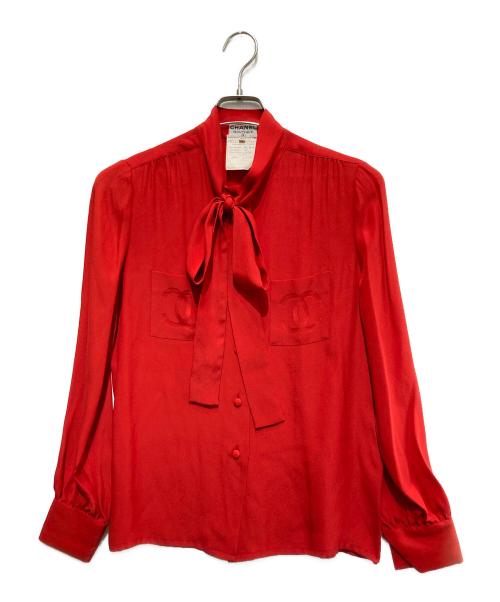 CHANEL（シャネル）CHANEL (シャネル) ココマークボウタイブラウス レッド サイズ:36の古着・服飾アイテム