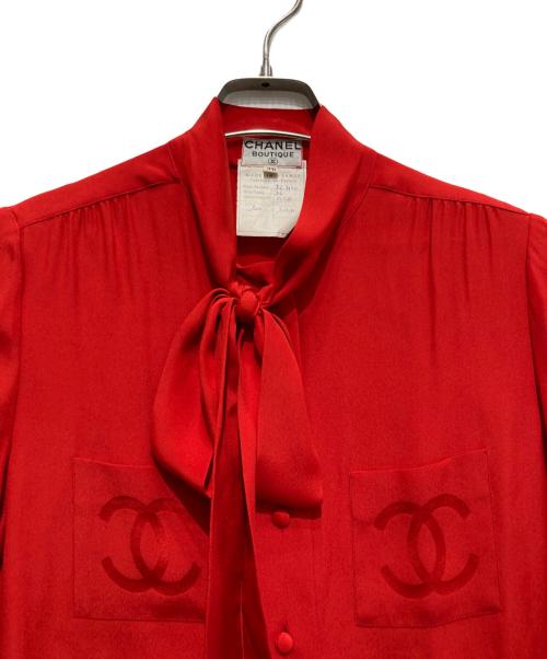 CHANEL（シャネル）CHANEL (シャネル) ココマークボウタイブラウス レッド サイズ:36の古着・服飾アイテム