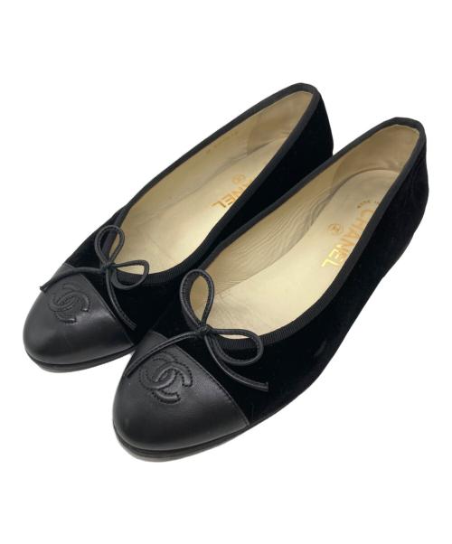 CHANEL（シャネル）CHANEL (シャネル) ベロアフラットシューズ ブラック サイズ:37 1/2の古着・服飾アイテム
