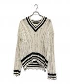 MAISON SPECIALメゾンスペシャル）の古着「和紙ダメージチルデンVネックニットプルオーバー」｜ホワイト×ブラック