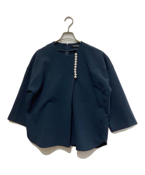 YOKO CHAN（ヨーコチャン）YOKO CHAN (ヨーコチャン) ブラック パール7分袖ブラウス ネイビー サイズ:40の古着・服飾アイテム