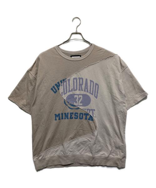 MAISON SPECIAL（メゾンスペシャル）MAISON SPECIAL (メゾンスペシャル) Wave Cut Docking Logo Print Prime-Over Crew Neck T-shirt ベージュ サイズ:2の古着・服飾アイテム