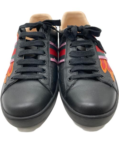GUCCI（グッチ）GUCCI (グッチ) ファイアーエンブレムレザースニーカー ブラック サイズ:9の古着・服飾アイテム
