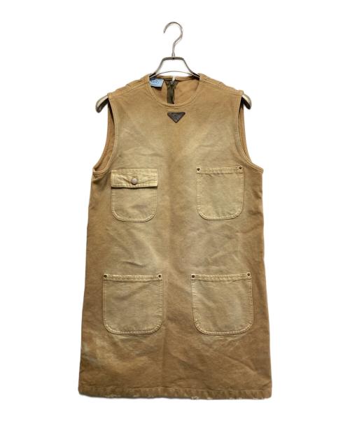PRADA（プラダ）PRADA (プラダ) ノースリーブ キャンバス ミニドレス ブラウン サイズ:40の古着・服飾アイテム