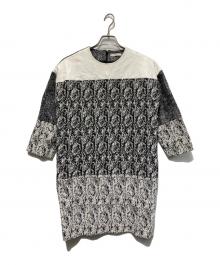 CELINE（セリーヌ）の古着「レザー切替ワンピース」｜ホワイト×ブラック