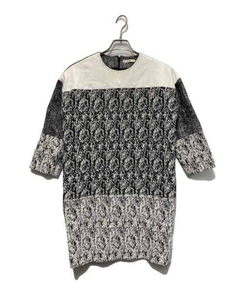 CELINE（セリーヌ）CELINE (セリーヌ) レザー切替ワンピース ホワイト×ブラック サイズ:Sの古着・服飾アイテム