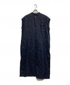 KAGUREカグレ）の古着「リネンノースリーブワイドシャツワンピース」｜ネイビー