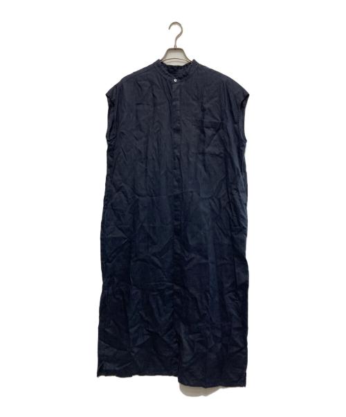 KAGURE（カグレ）KAGURE (カグレ) リネンノースリーブワイドシャツワンピース ネイビー サイズ:FREEの古着・服飾アイテム