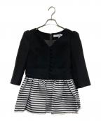 BORDERS at BALCONYボーダーズアットバルコニー）の古着「ペプラムフレアブラウス」｜ブラック×ホワイト