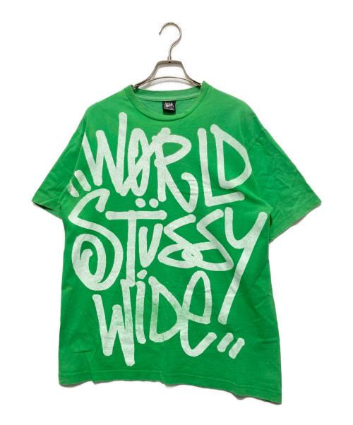 stussy（ステューシー）stussy (ステューシー) WORLD STUSSY WIDE プリントTシャツ グリーン サイズ:Lの古着・服飾アイテム