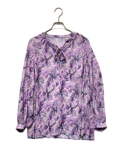 Leilian（レリアン）LEILIAN (レリアン) フラワープリントリボンブラウス パープル サイズ:9の古着・服飾アイテム