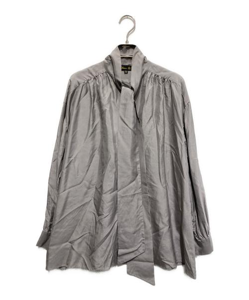 DRAWER（ドゥロワー）DRAWER (ドゥロワー) ボウタイシルクブラウス グレー サイズ:Mの古着・服飾アイテム