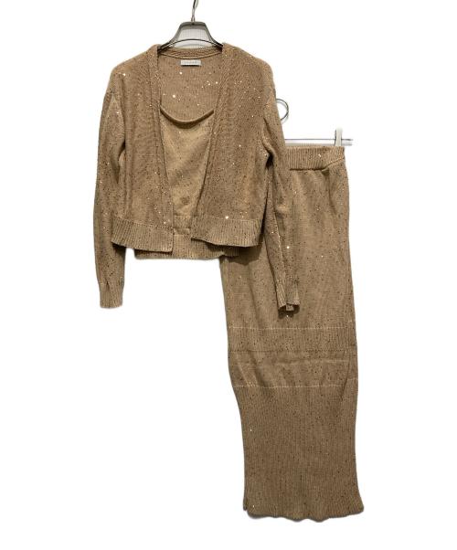 vallan（バラン）vallan (バラン) SpanglesKnitCamisoleSkirtSetup ベージュ サイズ:Freeの古着・服飾アイテム