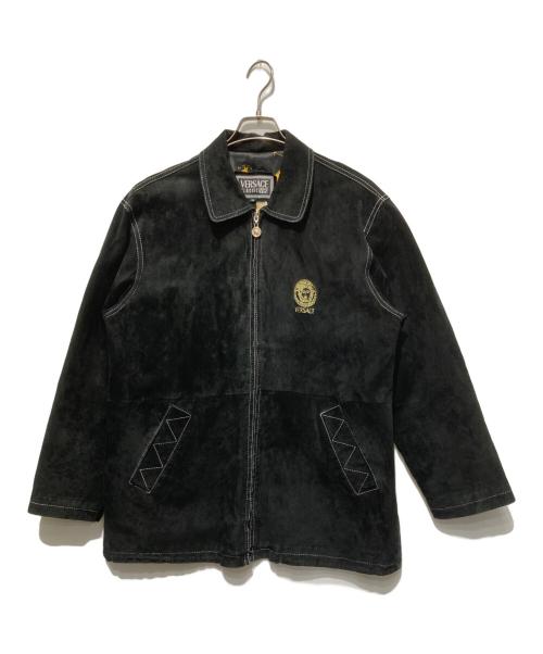 VERSACE（ヴェルサーチェ）VERSACE (ヴェルサーチェ) メデューサ刺繍スウェードジャケット ブラック サイズ:XLの古着・服飾アイテム