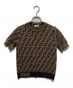 FENDIフェンディ）の古着「ズッカ柄半袖ニット」｜ブラック×ブラウン