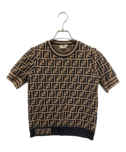 FENDI（フェンディ）FENDI (フェンディ) ズッカ柄半袖ニット ブラック×ブラウン サイズ:UK6の古着・服飾アイテム