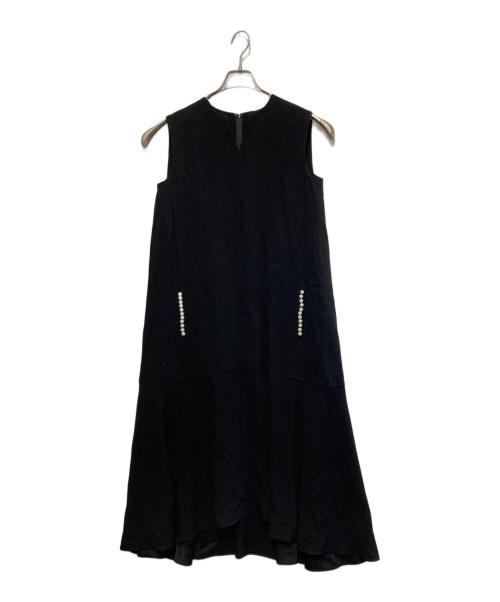 Arobe（アローブ）Arobe (アローブ) パール付フリルワンピース ブラック サイズ:2の古着・服飾アイテム