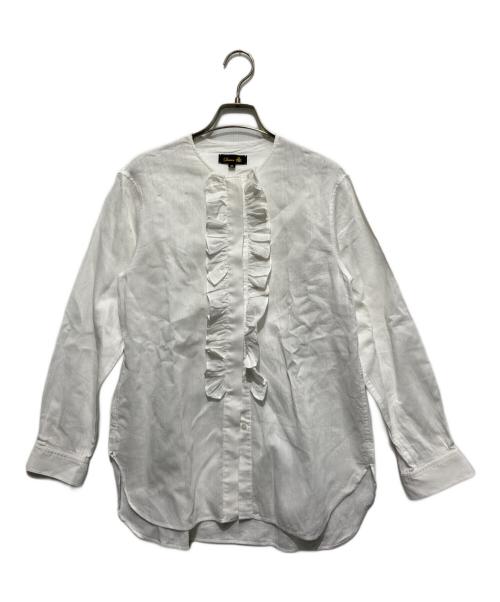 DRAWER（ドゥロワー）DRAWER (ドゥロワー) ホワイトストライプフリルノーカラーシャツ ホワイト サイズ:Sの古着・服飾アイテム