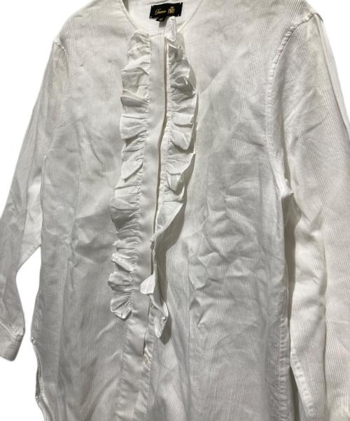 DRAWER（ドゥロワー）DRAWER (ドゥロワー) ホワイトストライプフリルノーカラーシャツ ホワイト サイズ:Sの古着・服飾アイテム