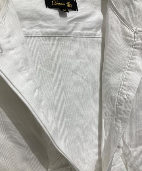 DRAWER（ドゥロワー）DRAWER (ドゥロワー) ホワイトストライプフリルノーカラーシャツ ホワイト サイズ:Sの古着・服飾アイテム