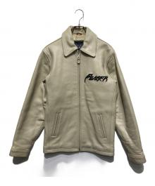 AVIREX（アヴィレックス）の古着「美国タイガープリントレザージャケット」｜ベージュ