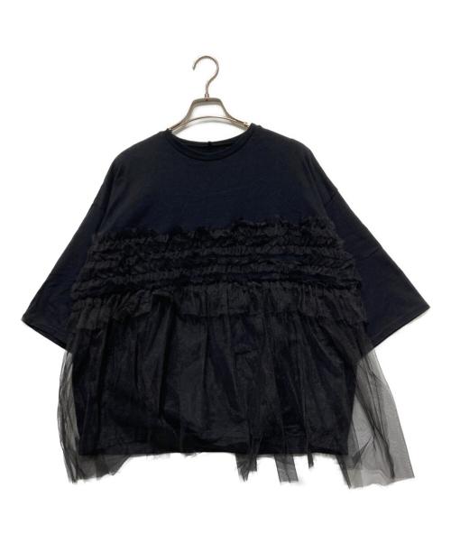 BEARDSLEY（ビアズリー）BEARDSLEY (ビアズリー) チュールコンビ七分袖Tee ブラック サイズ:Freeの古着・服飾アイテム