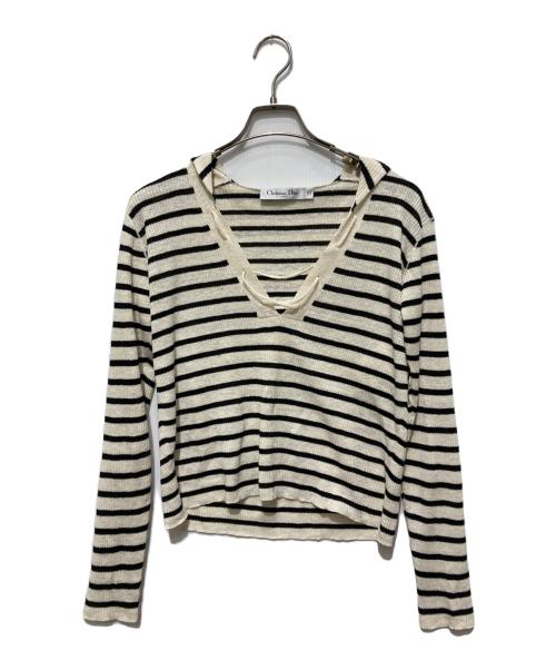 Christian Dior（クリスチャン ディオール）Christian Dior (クリスチャン ディオール) レースアップネックラインセーター ホワイト×ブラック サイズ:XXSの古着・服飾アイテム