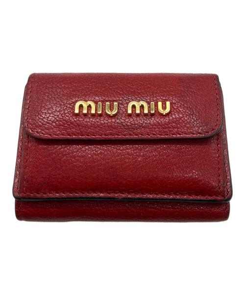 MIU MIU（ミュウミュウ）MIU MIU (ミュウミュウ) MADRAS 3つ折り財布 レッドの古着・服飾アイテム