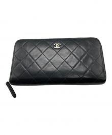 CHANEL（シャネル）の古着「長財布/ラウンドジップウォレット/マトラッセ/ラムスキン」｜ブラック