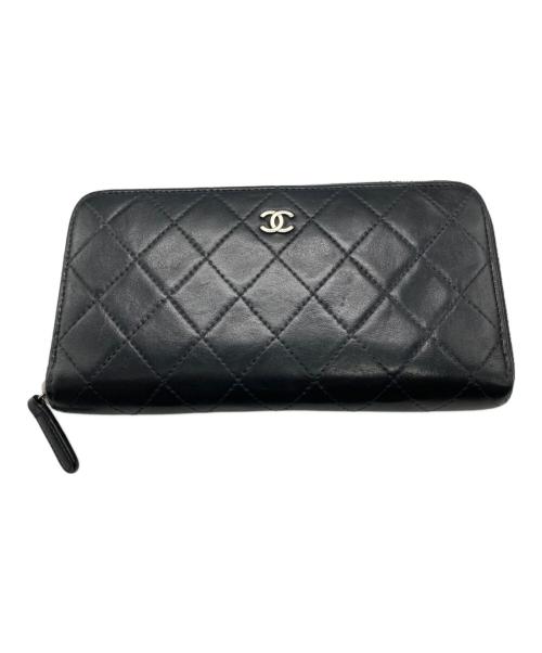 CHANEL（シャネル）CHANEL (シャネル) 長財布/ラウンドジップウォレット/マトラッセ/ラムスキン ブラックの古着・服飾アイテム