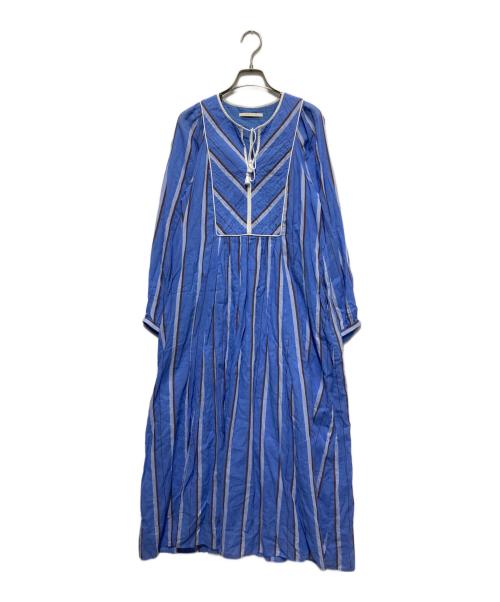 ne quittez pas（ヌキテパ）ne quittez pas (ヌキテパ) COTTON VOILE STRIPE DRESS スカイブルー サイズ:Mの古着・服飾アイテム
