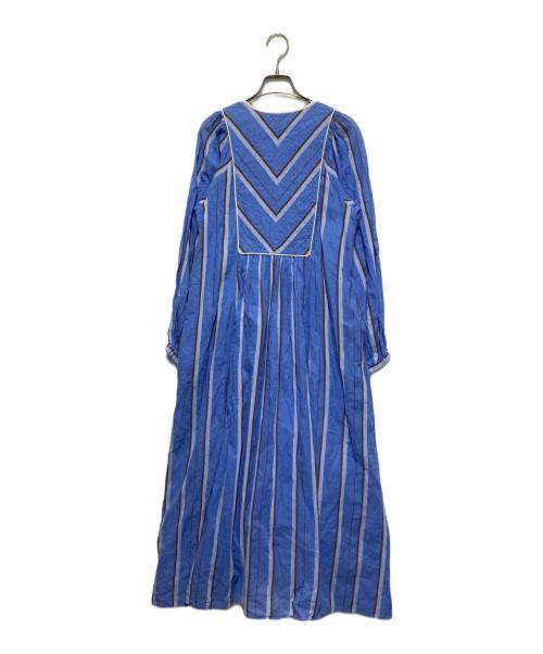 ne quittez pas（ヌキテパ）ne quittez pas (ヌキテパ) COTTON VOILE STRIPE DRESS スカイブルー サイズ:Mの古着・服飾アイテム