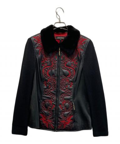 escada【エスカーダ】スパンコール刺繍 ライダースジャケット 中古・古着通販】ESCADA (エスカーダ) 刺繍ラムレザージャケット