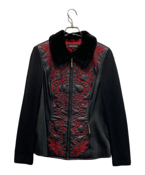 ESCADA（エスカーダ）ESCADA (エスカーダ) 刺繍ラムレザージャケット ブラック サイズ:M（38）の古着・服飾アイテム