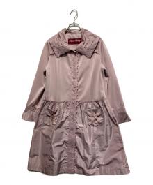 Super Beauty（スーパービューティ）の古着「ダンボールニット タフタ素材切替 レース使い コート」｜ピンク