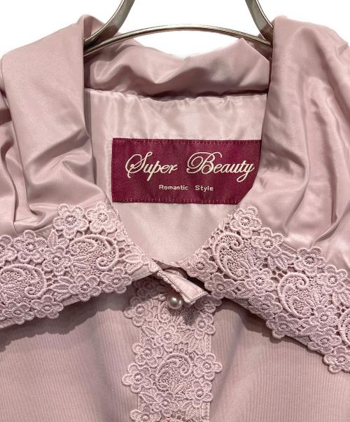 Super Beauty（スーパービューティ）Super Beauty (スーパービューティ) ダンボールニット タフタ素材切替 レース使い コート ピンク サイズ:42 未使用品の古着・服飾アイテム