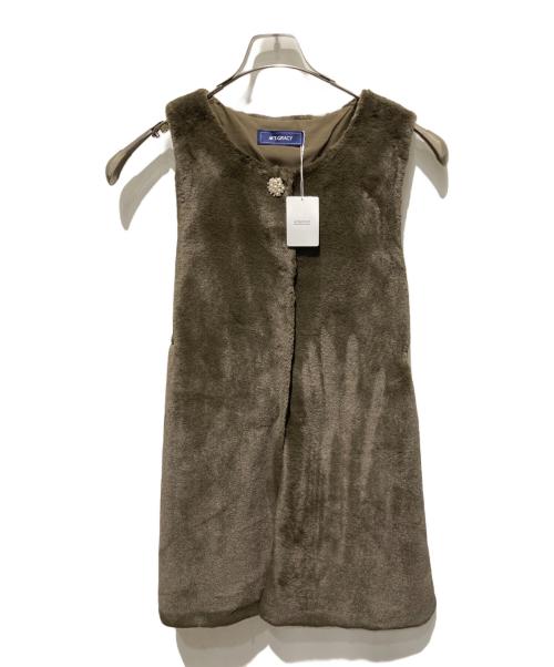 M'S GRACY（エムズグレイシー）M'S GRACY (エムズグレイシー) ビジューボタン　フェイクファーロングジレ ブラウン サイズ:表記なし 未使用品の古着・服飾アイテム