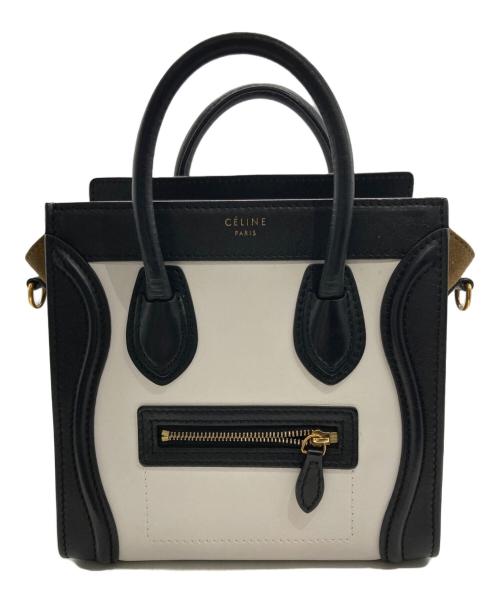 CELINE（セリーヌ）CELINE (セリーヌ) ラゲージナノショッパー/2wayバッグ ホワイト×ブラックの古着・服飾アイテム