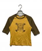CELINEセリーヌ）の古着「スタッズラグランTシャツ」｜イエロー×ベージュ