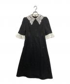 LeJaレジャ）の古着「花柄レースカラースパンコール刺繍Aラインフレアドレス」｜ブラック