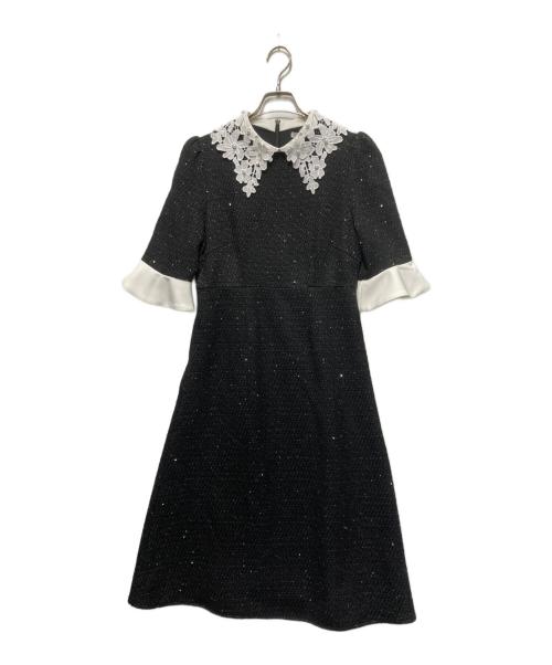 LeJa（レジャ）LEJA (レジャ) 花柄レースカラースパンコール刺繍Aラインフレアドレス ブラック サイズ:Mの古着・服飾アイテム