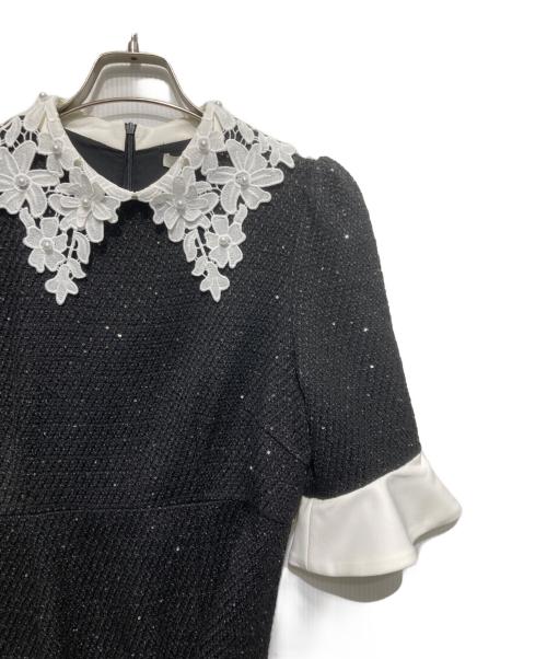 LeJa（レジャ）LEJA (レジャ) 花柄レースカラースパンコール刺繍Aラインフレアドレス ブラック サイズ:Mの古着・服飾アイテム