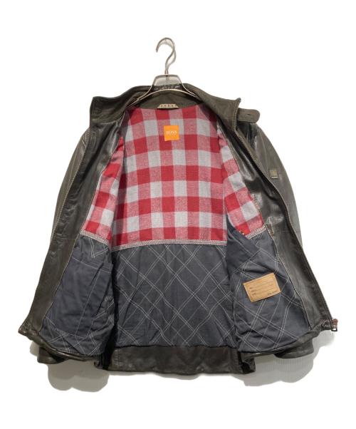 BOSS HUGO BOSS（ボス ヒューゴボス）BOSS HUGO BOSS (ボス ヒューゴボス) レザージャケット ブラウン サイズ:40Rの古着・服飾アイテム