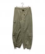 DRAWERドゥロワー）の古着「シルク混ウールヘリンボーンカーゴパンツ」｜カーキ