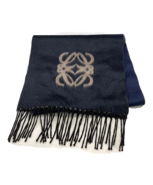 LOEWE（ロエベ）LOEWE (ロエベ) アナグラム刺繍シルクカシミヤストール ネイビーの古着・服飾アイテム