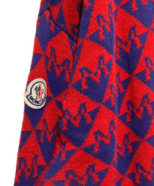 MONCLER（モンクレール）MONCLER (モンクレール) GIROCOLLO TRICOT 総柄ニット レッド サイズ:XXLの古着・服飾アイテム