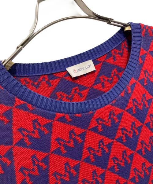 MONCLER（モンクレール）MONCLER (モンクレール) GIROCOLLO TRICOT 総柄ニット レッド サイズ:XXLの古着・服飾アイテム