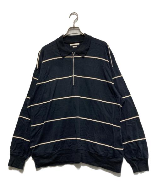 BLURHMS（ブラームス）blurhms (ブラームス) コットンネップ ボーダーカラー ハーフジップ ブラック サイズ:3の古着・服飾アイテム