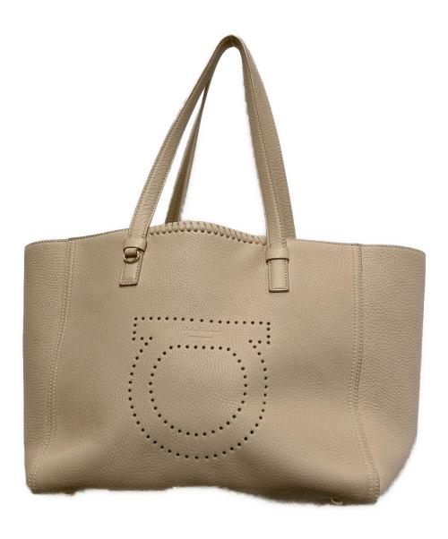 Salvatore Ferragamo（サルヴァトーレ フェラガモ）Salvatore Ferragamo (サルヴァトーレ フェラガモ) マルタ ガンチーニ レザー トートバッグ ベージュの古着・服飾アイテム