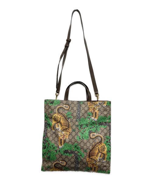 GUCCI（グッチ）GUCCI (グッチ) 2WAY GGスプリーム ベンガルプリント トートバッグ ベージュの古着・服飾アイテム